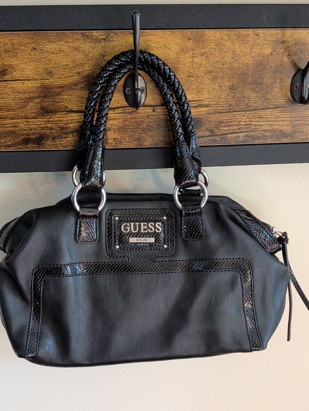 GUESS Black Satchel with Braided Handles